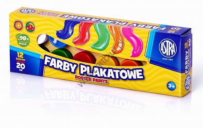 Farby plakatowe 12 kolorów Astra 20 ml.