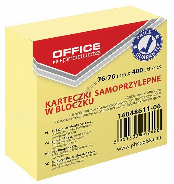 Karteczki samoprzylepne 76x76mm 400 karteczek Office Products