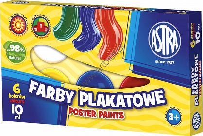 Farby plakatowe 6 kolorów Astra 10 ml.