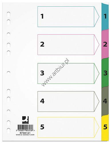 Przekładki do segregatora A4 1-5 kart Q-Connect kartonowe Mylar z kolorowymi laminowanymi indeksami