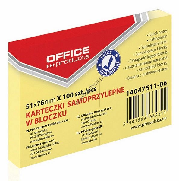 Karteczki samoprzylepne 51x76mm 100 karteczek Office Products