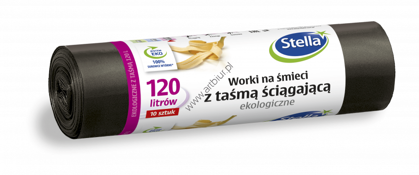 Worki na śmieci z taśmą ekologiczne Stella LDPE czarne 120l 10szt