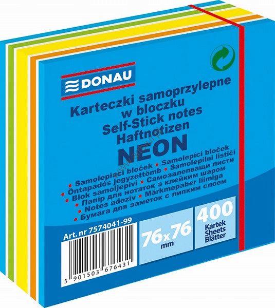 Karteczki samoprzylepne Donau 76x76mm, 1x400 kart., neon-pastel mix