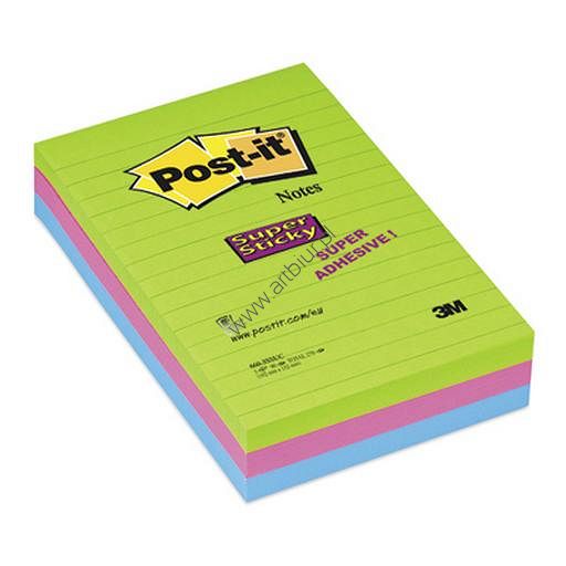 Karteczki samoprzylepne 102x152mm 3M Post-it 660-3 SSUC Super Sticky Ultra 3 kolory w linie