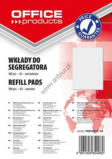 Wkład do segregatora A4 Office Products mix kolorów 100 kartek