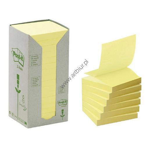 Karteczki samoprzylepne 76x76mm 3M Post-it 654-1T, żółte 16x100 kartek, ekologiczne z surowców wtórnych