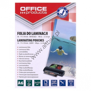 Folia do laminowania OFFICE PRODUCTS, A6, 2x125mic., błyszcząca, 100 kpl., transparentna