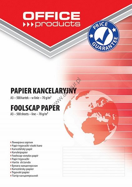 Papier kancelaryjny Office Products A3 w linie 500ark