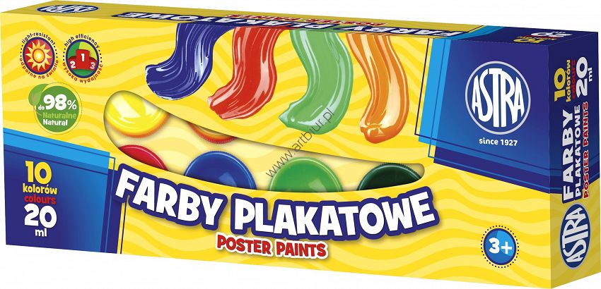 Farby plakatowe 10 kolorów Astra 20 ml.