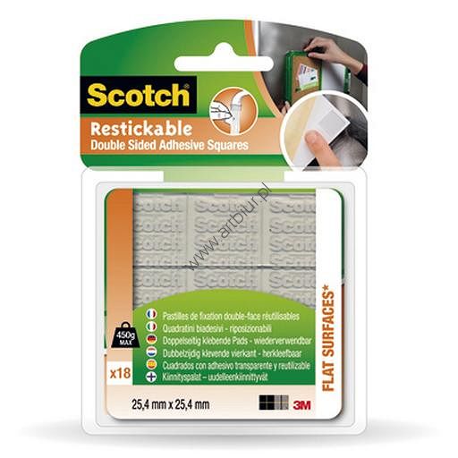 Taśma montażowa wielokrotnego użytku Scotch Reusable Mounting R100-EURO 24x24mm 18sztuk