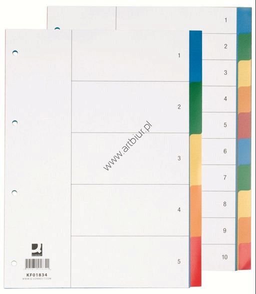 Przekładki do segregatora A4 10 kart PP Q-Connect plastikowe kolorowe 