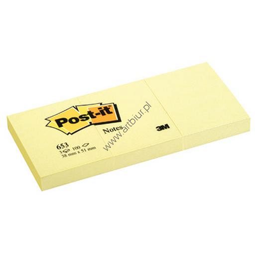 Karteczki samoprzylepne 38x51mm 3M Post-it 653, żółte 3 bloczki x 100 kartek