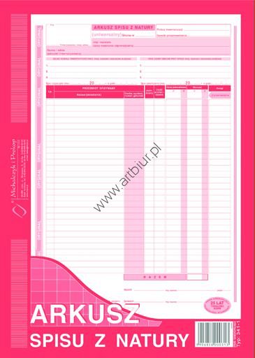 Druk 341-1 Arkusz spisu z natury (pion) A4 Michalczyk i Prokop