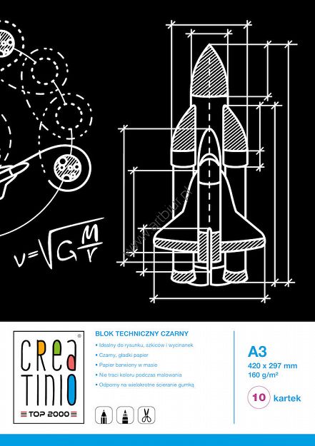Blok techniczny A3 10 kartek, czarny TOP-2000