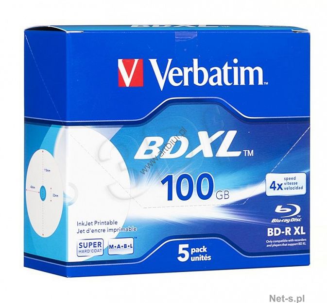 Dysk BD-R XL VERBATIM Blu-ray 100GB nadruk 43789 Jewel Case speed 4x 