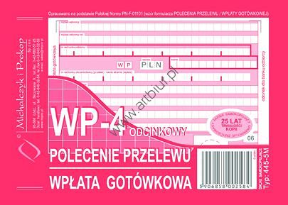 Druk 445-5M Polecenie przelewu wpłata gotówkowa 4-odc. A6 Michalczyk i Prokop