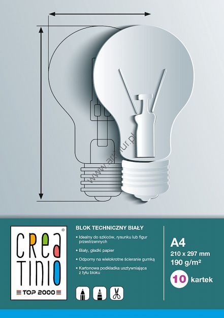 Blok techniczny A4 10 kartek, biały TOP-2000