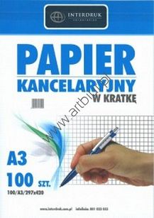 Papier kancelaryjny Interdruk A3 w kratkę, 100 arkuszy