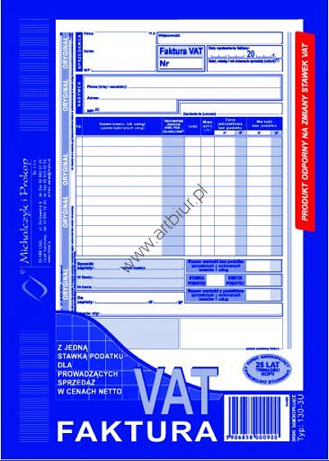 Druk 130-3U Faktura VAT z jedną stawką podatku (pion) A5 Michalczyk i Prokop