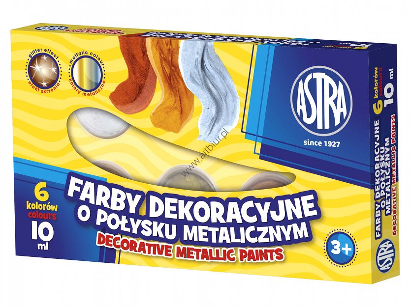 Farby dekoracyjne o połysku metalicznym Astra 6 kolorów 10ml