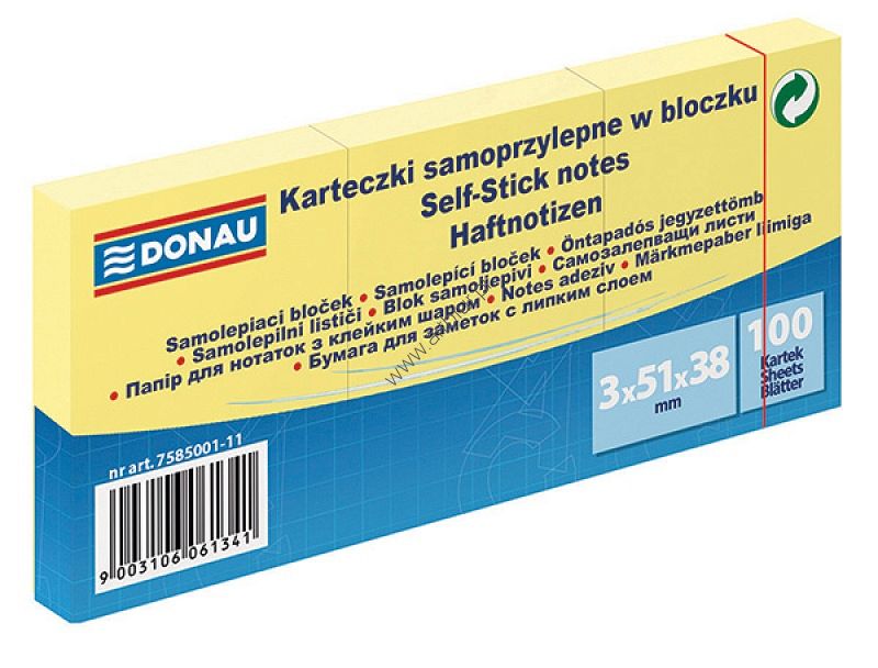 Karteczki samoprzylepne Donau 38x51mm żółte 3 x 100 kartek