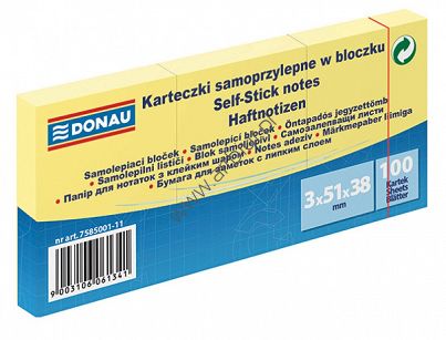 Karteczki samoprzylepne Donau 38x51mm żółte 3 x 100 kartek