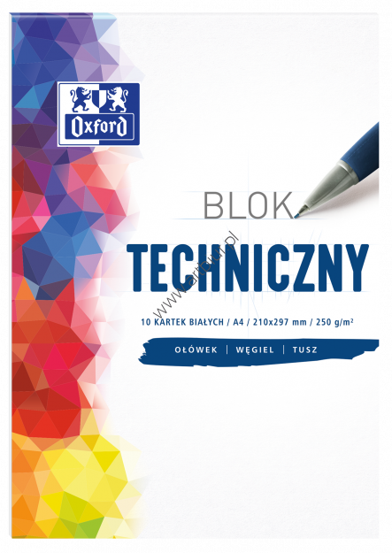 Blok techniczny A4 10 kartek, biały Oxford