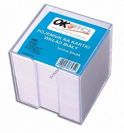 Kostka papierowa 84x84mm, 75mm OKoffice, biała nieklejona w pudełku plastikowym