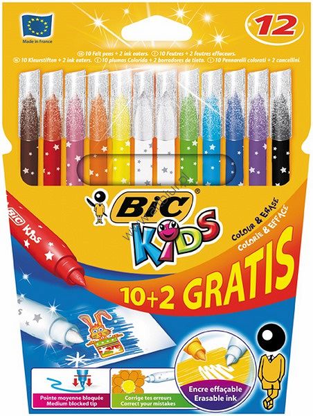 Flamastry Bic Colour & Erase 12 sztuk.