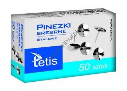 Pinezki metalowe srebrne Tetis GP090, 50szt