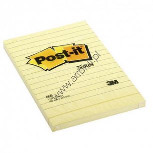 Karteczki samoprzylepne 102x152mm 3M Post-it 660 w linie, żółty, 100 kartek