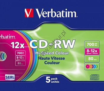 Dysk CD-R Verbatim 700MB Kolor 12x Slim 43167