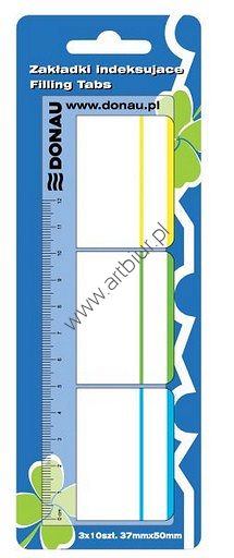 Zakładki indeksujące 37x50mm Donau, foliowe 3x10szt.+ linijka 12cm