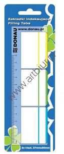 Zakładki indeksujące 37x50mm Donau, foliowe 3x10szt.+ linijka 12cm