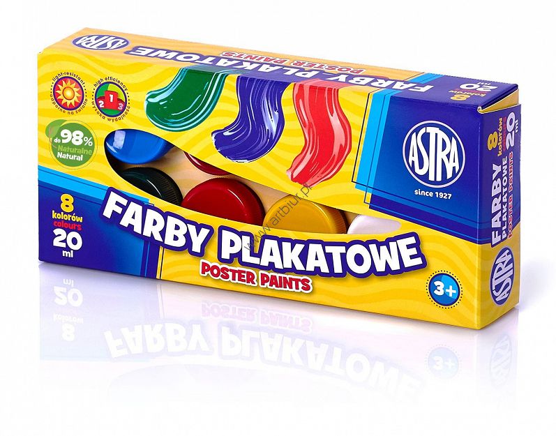 Farby plakatowe 8 kolorów Astra 20 ml.