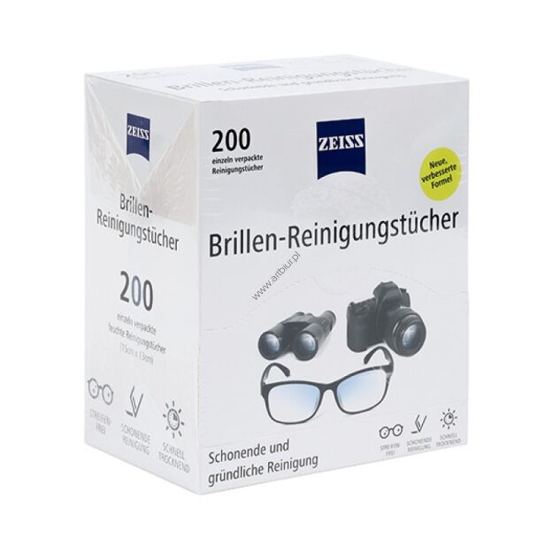 Chusteczki do czyszczenia okularów i wyświetlaczy ZEISS, 200 szt. białe