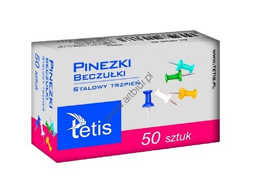 Pinezki do tablic korkowych Tetis, 50szt. kolorowe  