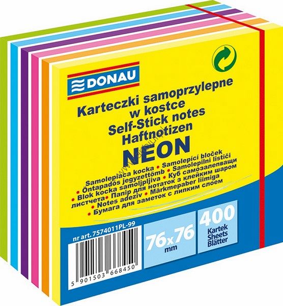 Karteczki samoprzylepne Donau 76x76mm, 1x400 kart., 11-warstw, mix kolorów