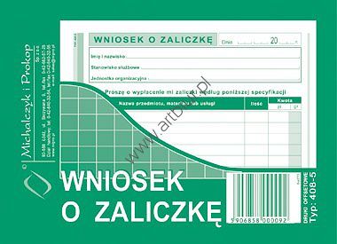 Druk 408-5 Wniosek o zaliczkę A6 Michalczyk i Prokop