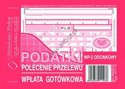 Druk 471-5 Podatki Polecenie przelewu wpłata gotówkowa 2-odcinkowe A6 Michalczyk i Prokop