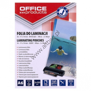 Folia do laminowania OFFICE PRODUCTS, A6, 2x100mic., błyszcząca, 100 kpl., transparentna